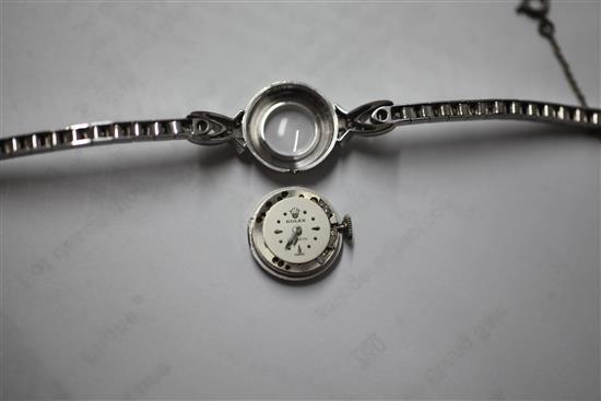 A ladys 18ct white gold and diamond set Rolex Precision manual wind cocktail watch,